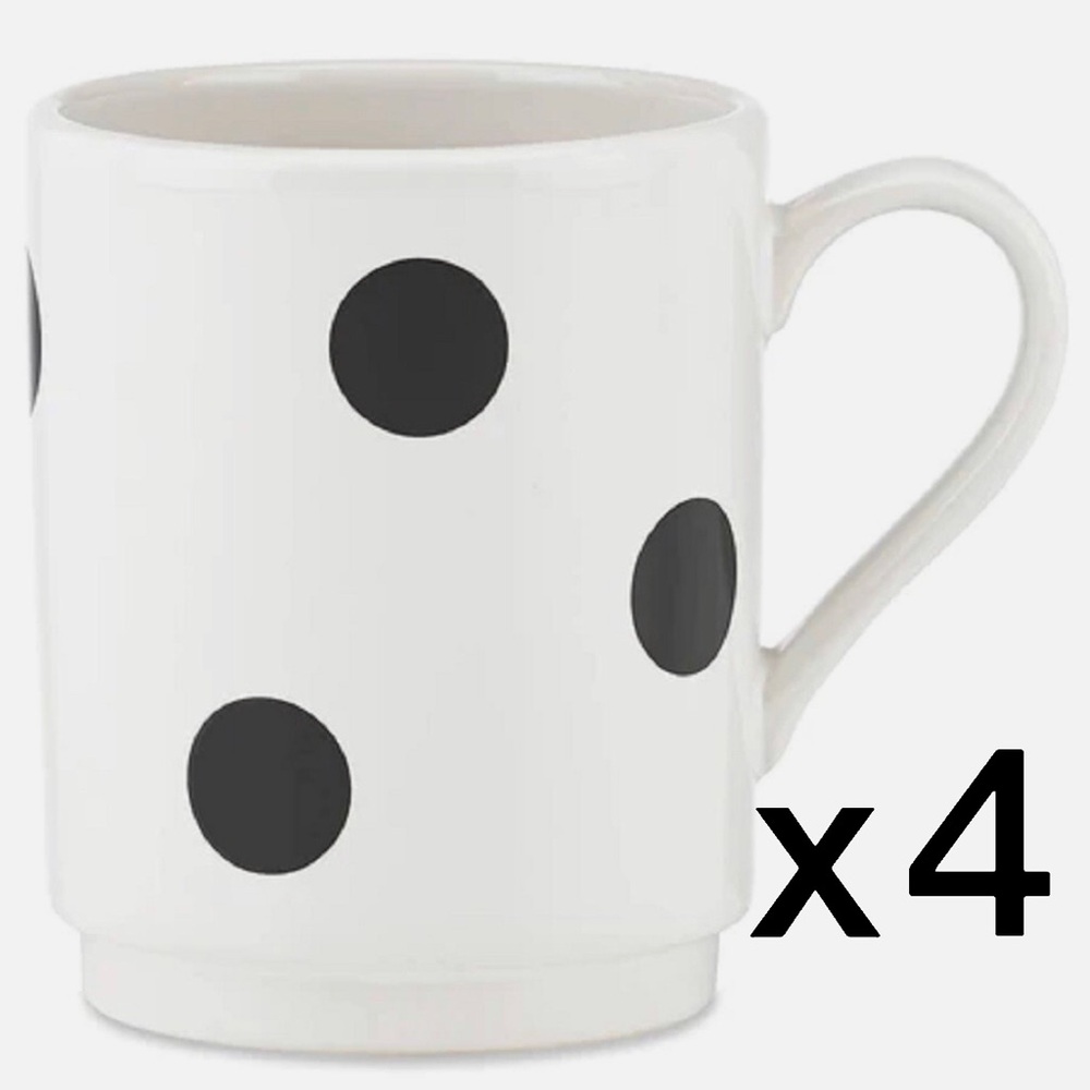 Set of 4 Kate Spade New York LENOX Deco Dot Mug: Chic White Polka-Dotted 12 oz